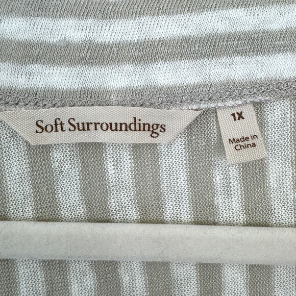 Soft Surroundings Women Long Cardigan Size 1X 100% Linen Striped Lightweight Tan - Picture 2 of 6